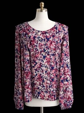 Nanette Lepore Floral Ruffle Long-Sleeve Top - XL